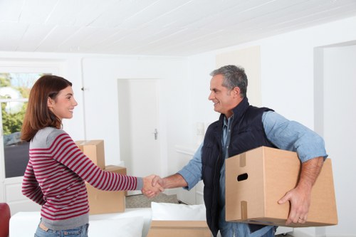 Packed boxes and moving preparation in a Mortlake property