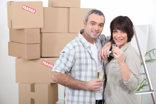 Boxes and furniture prepared for a house move in Mortlake